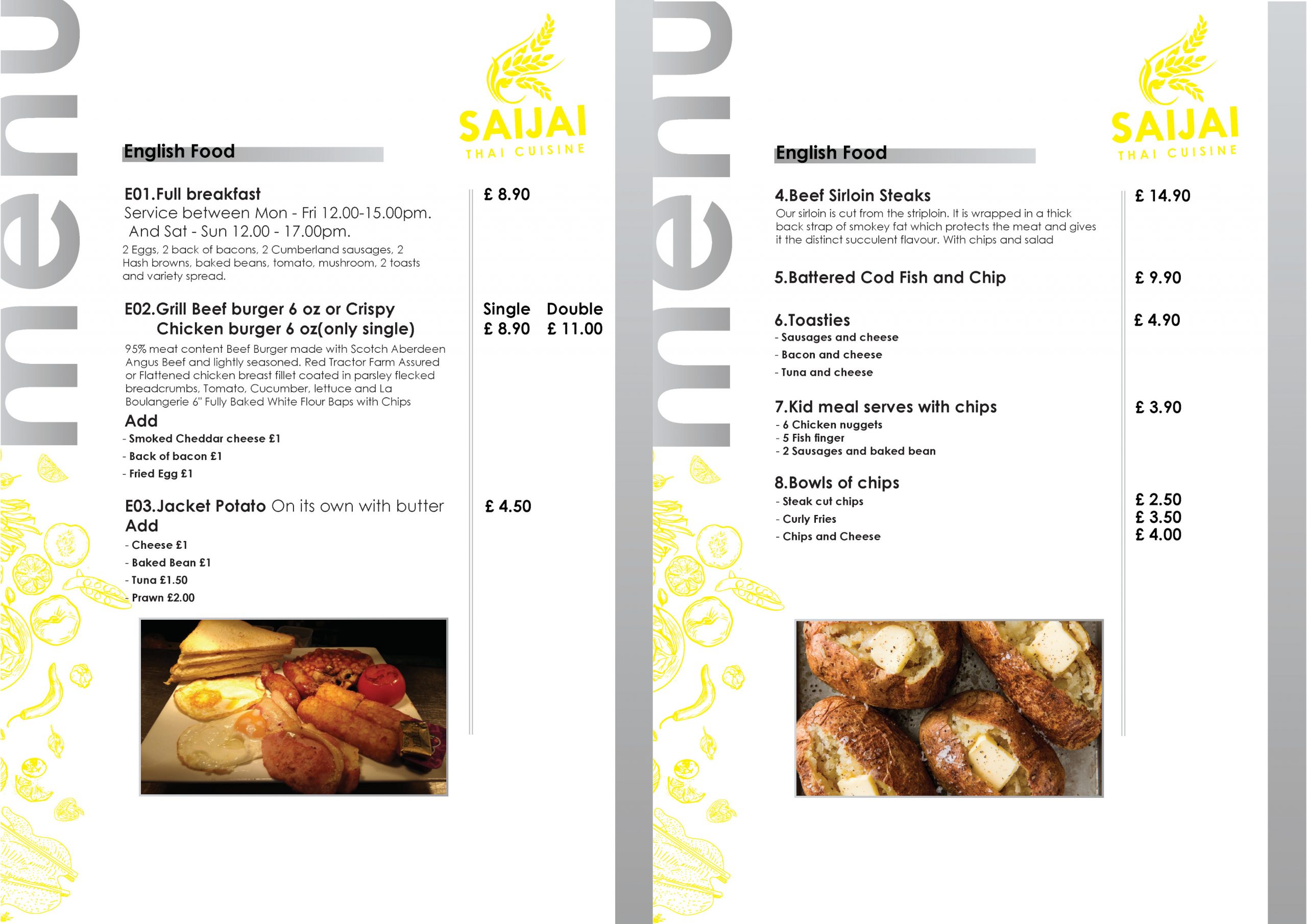 The Hut English Food Menu