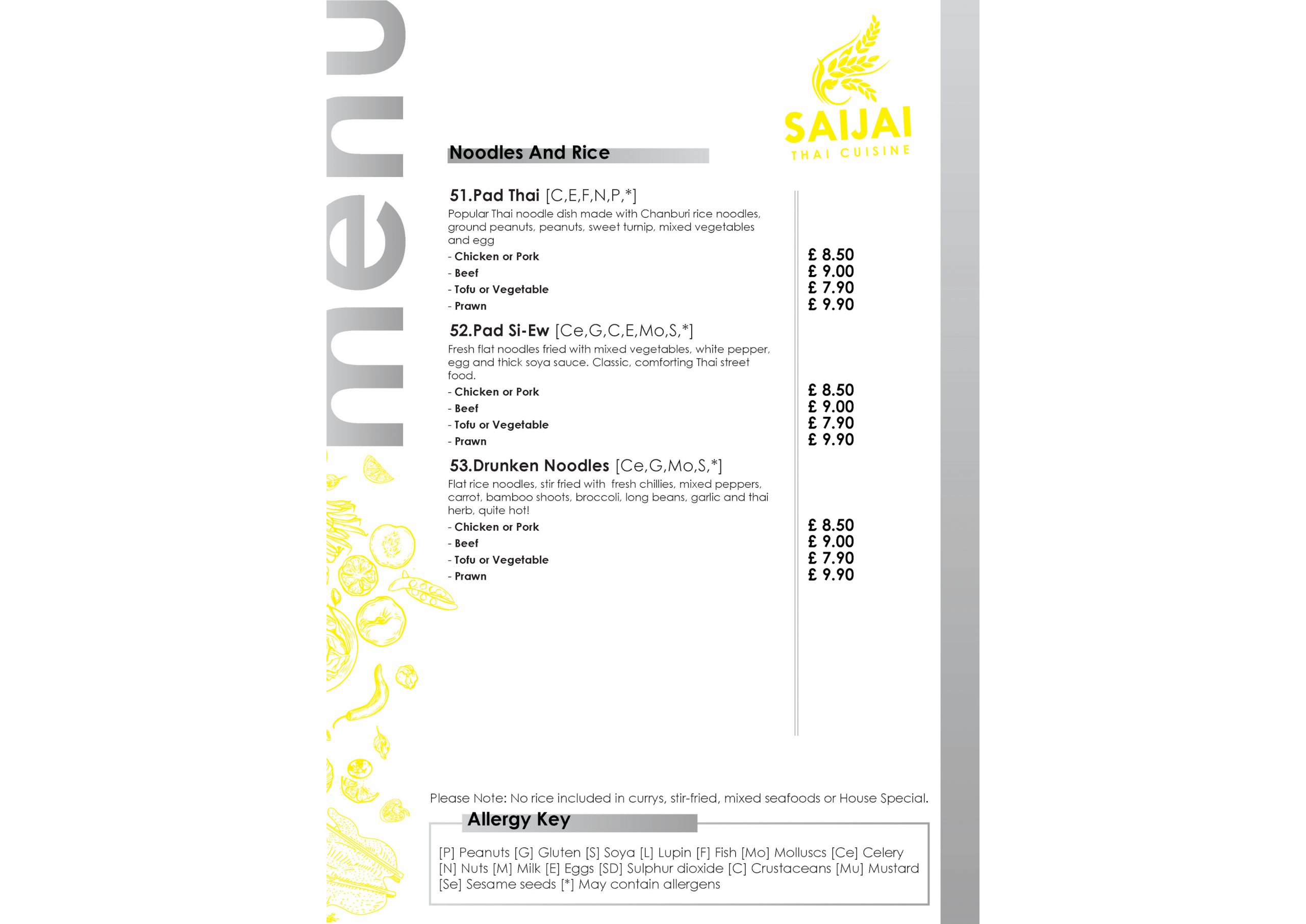 The Hut Noodles Menu