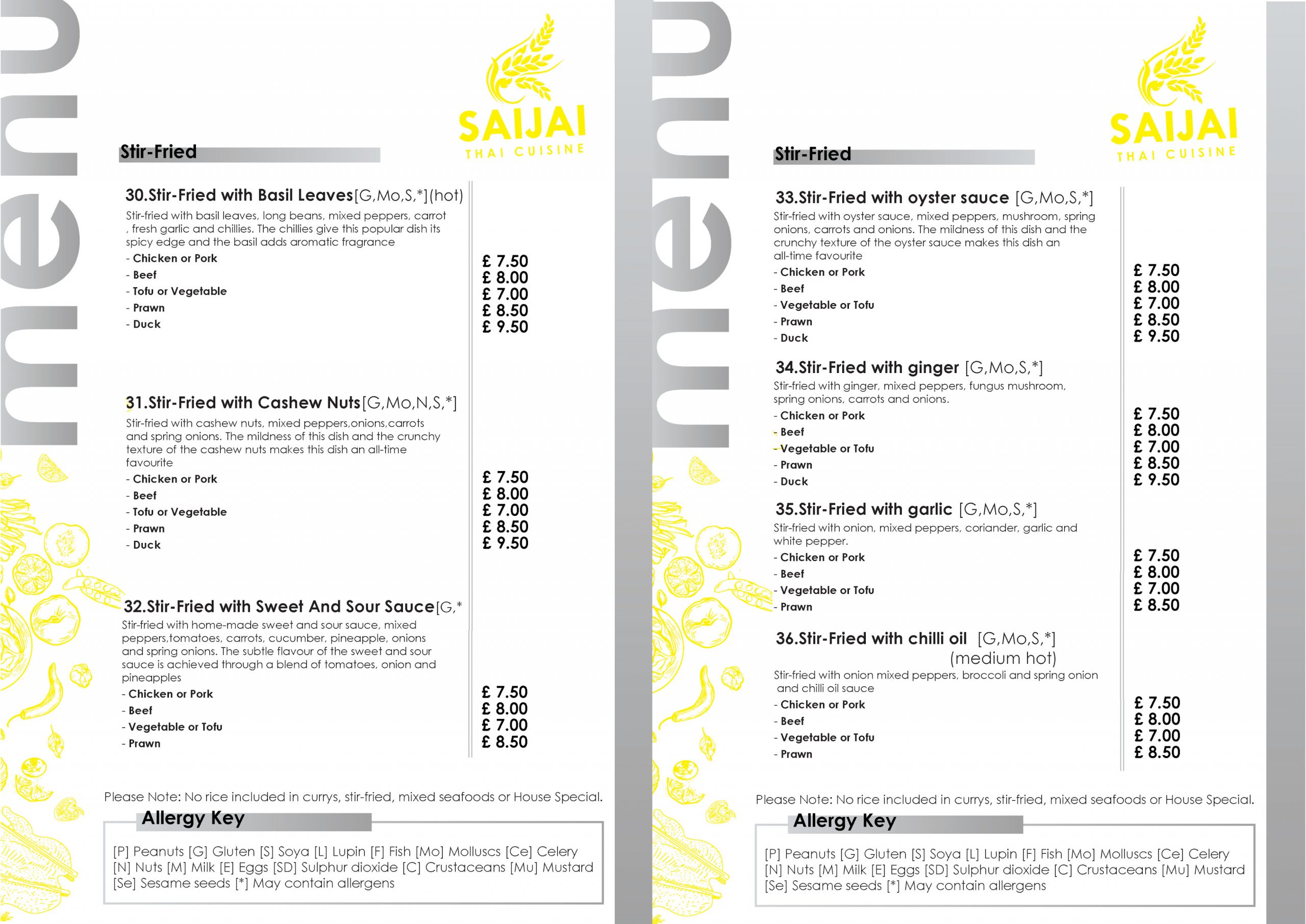 The Hut Stir-Fried Menu