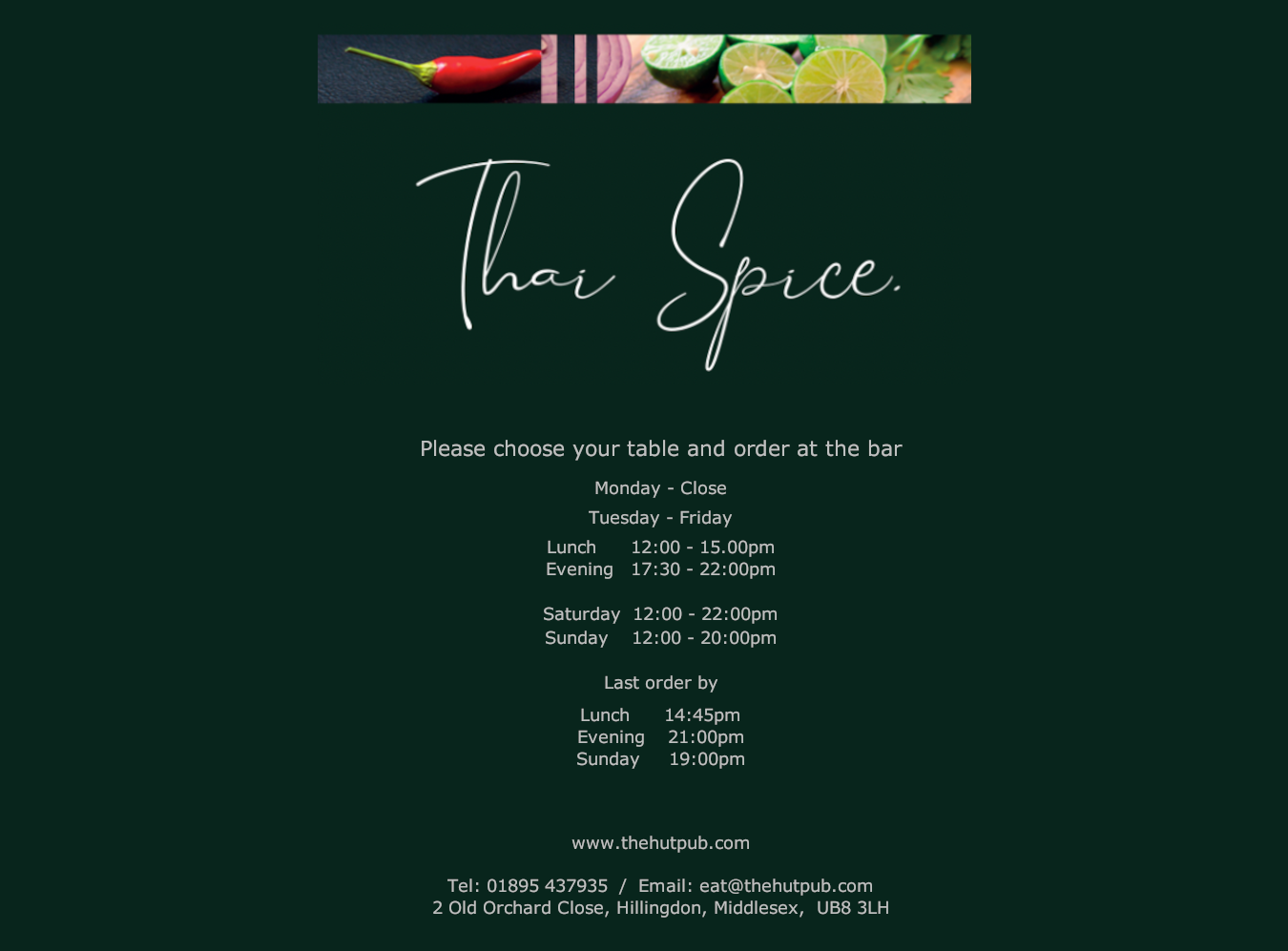 Thai Spice Opening Times